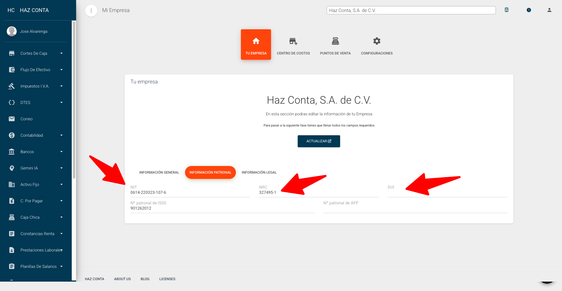 Ficha de Mi Empresa - Información Patronal