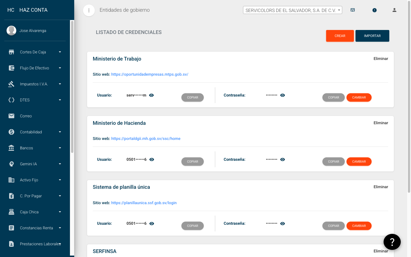 Listado de credenciales por entidad
