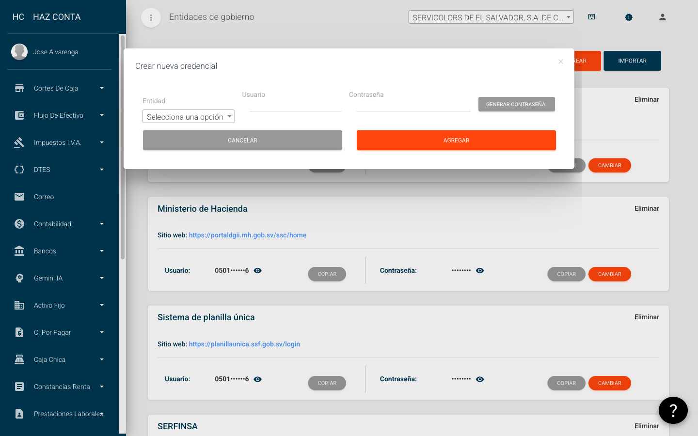 Modal de creación de credencial