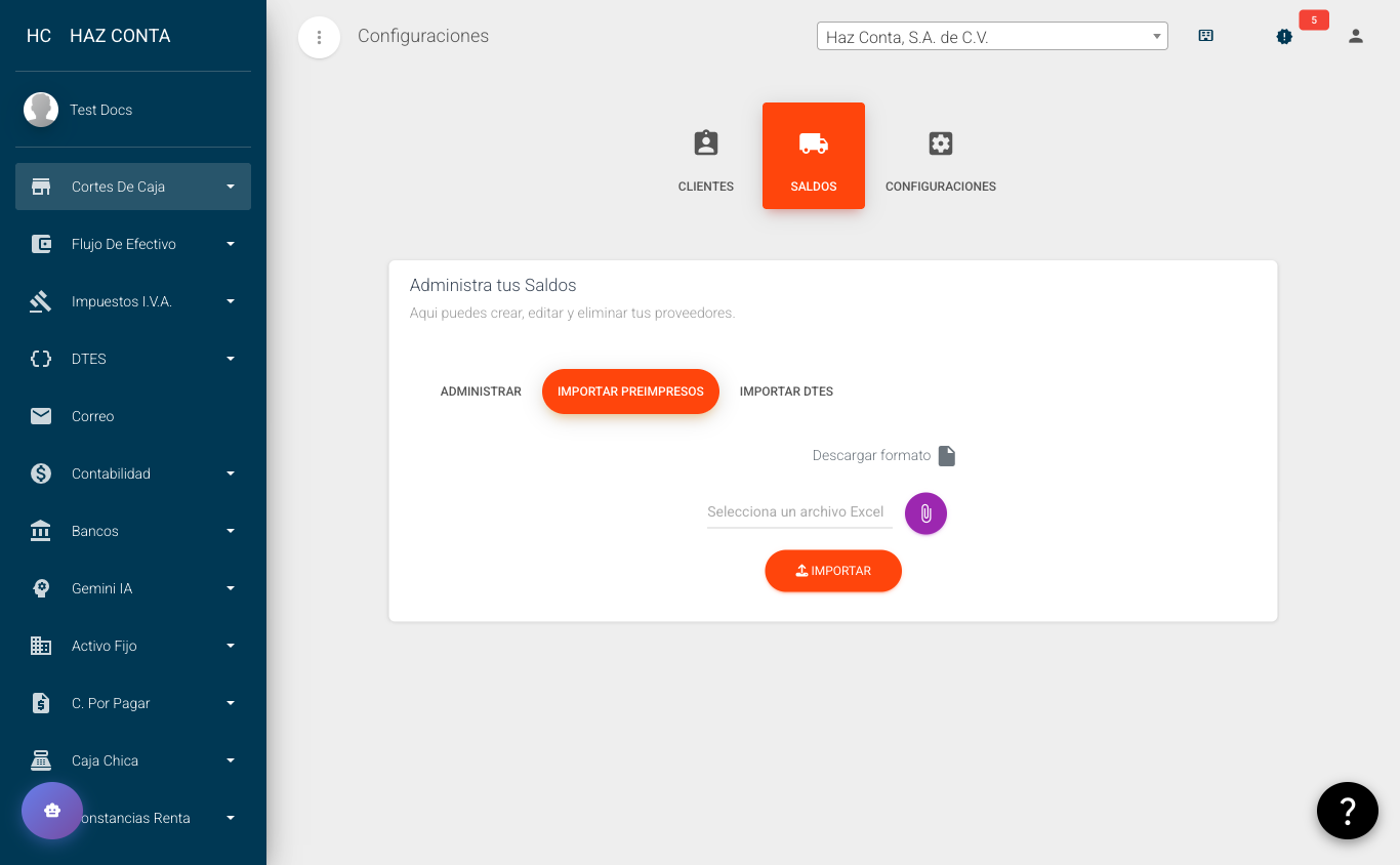 Saldos - Importar Preimpresos: descargar formato y subir archivo Excel