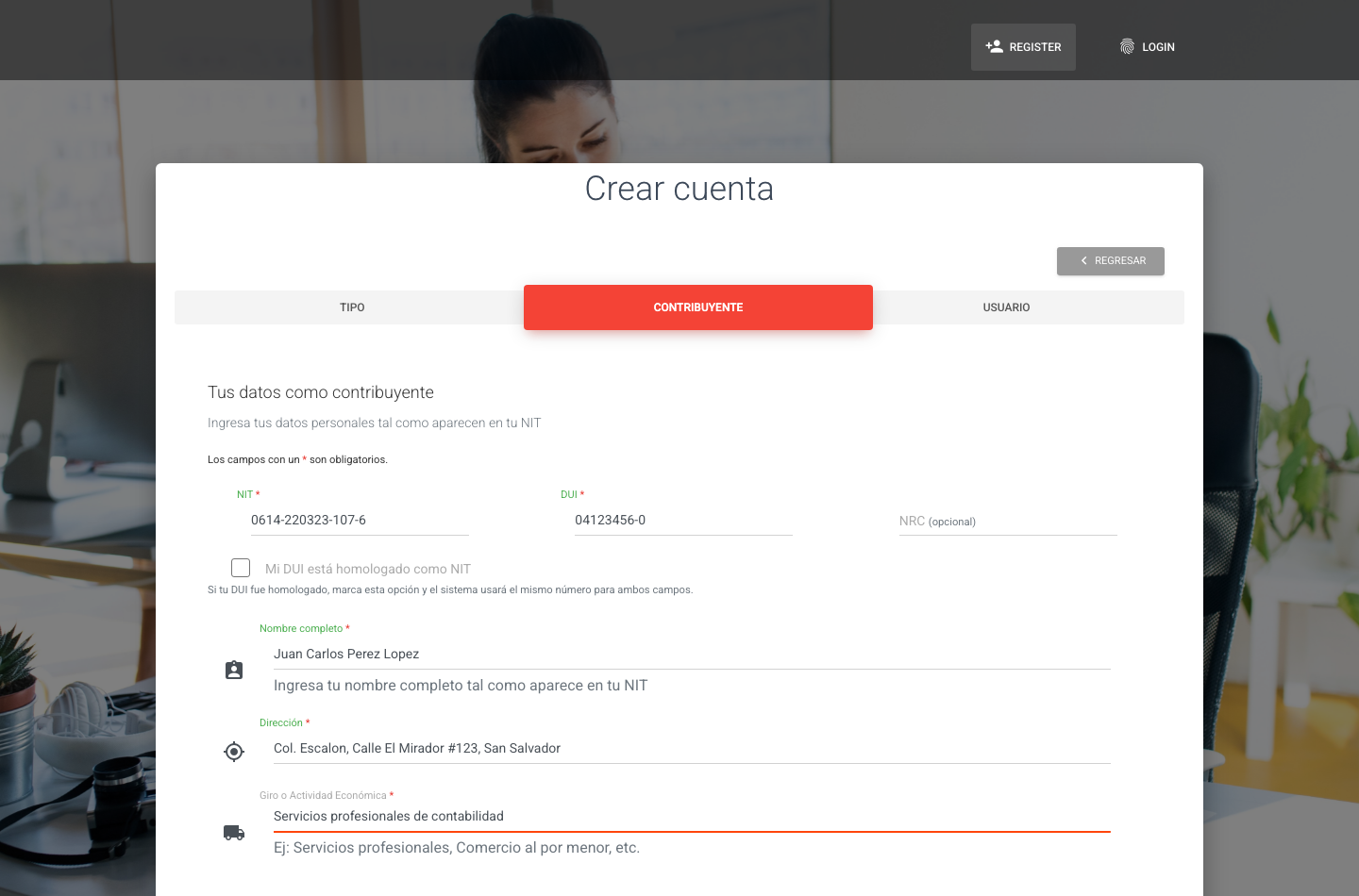 Formulario lleno - Persona Natural