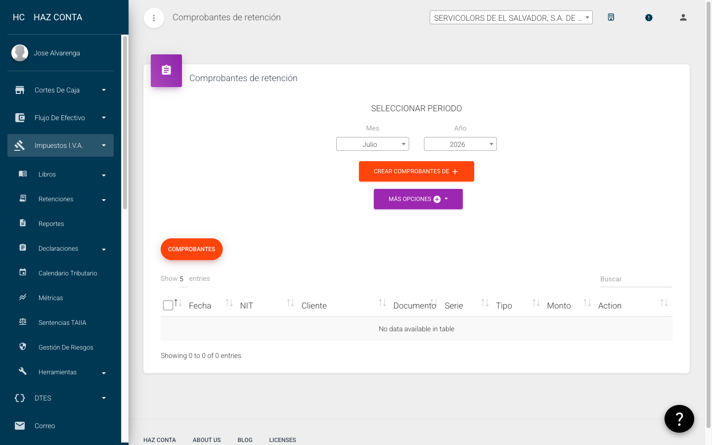 Listado de comprobantes de retención