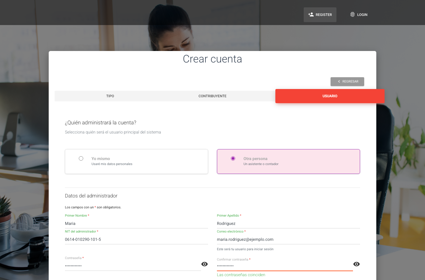 Otra persona - formulario lleno