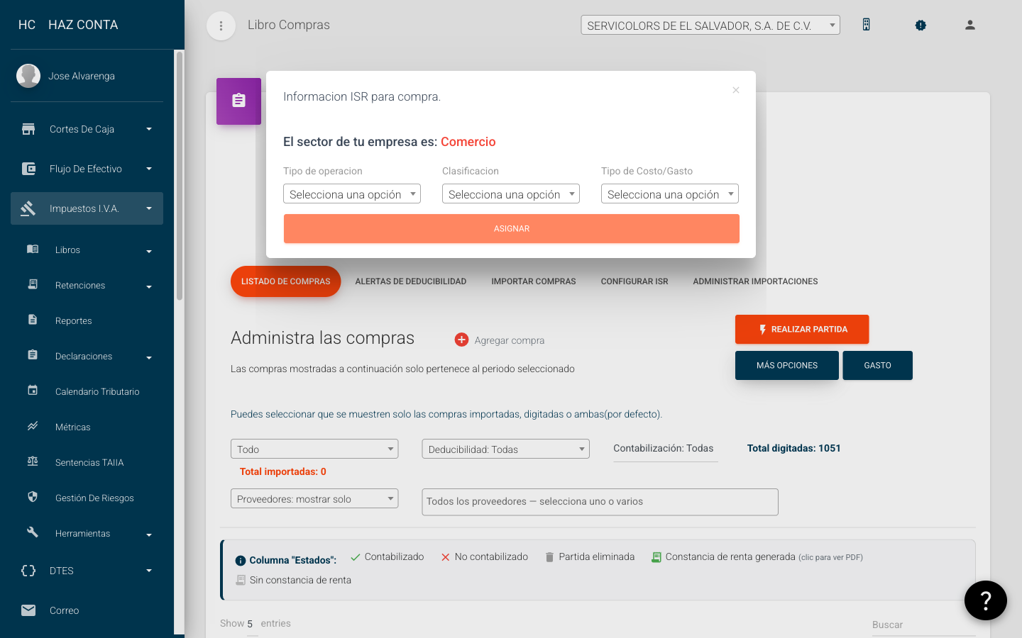 Modal de clasificación ISR