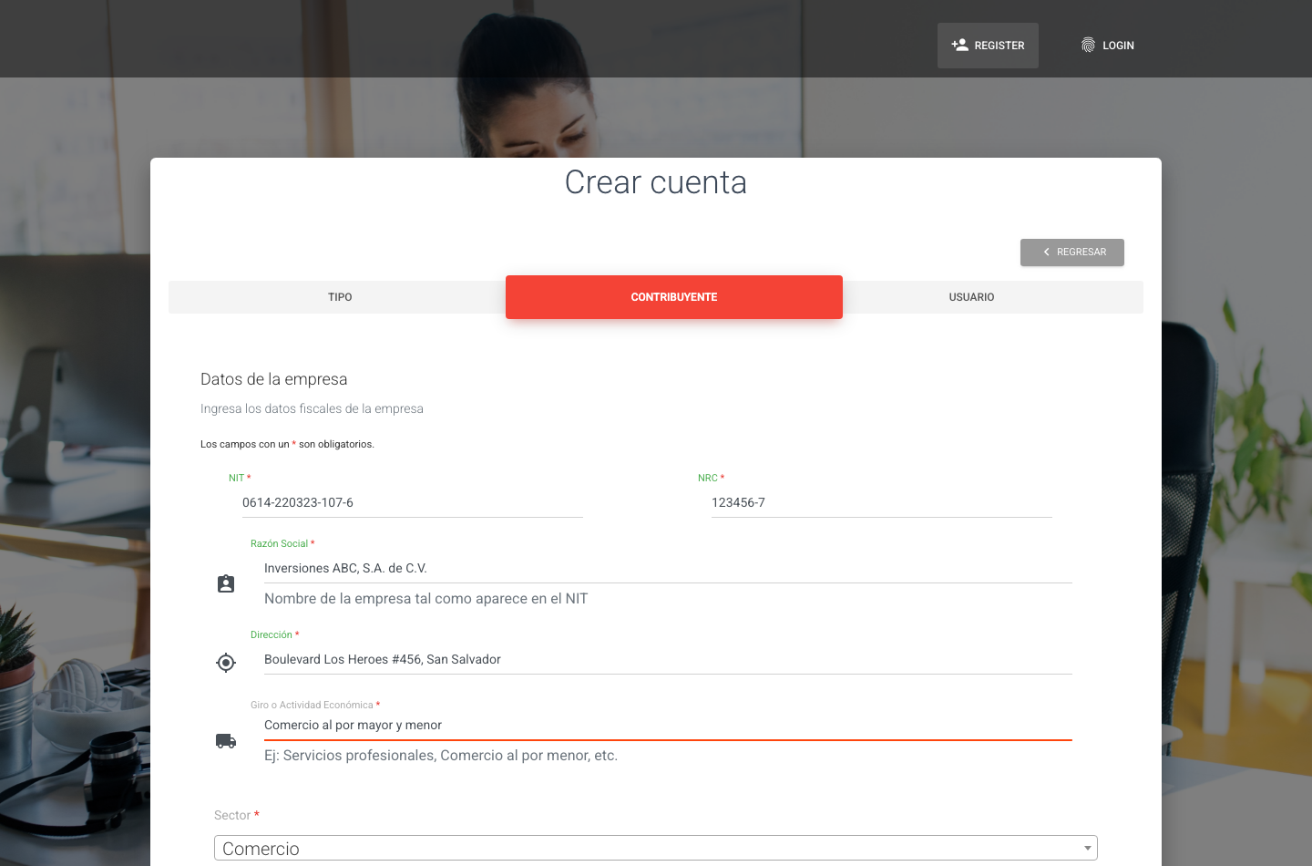 Formulario lleno - Persona Juridica