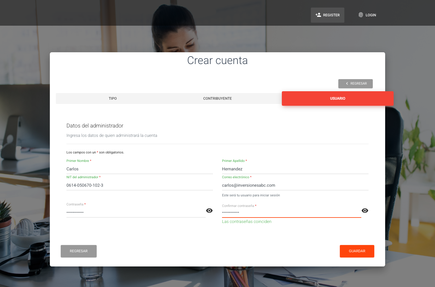 Admin Persona Juridica - formulario lleno