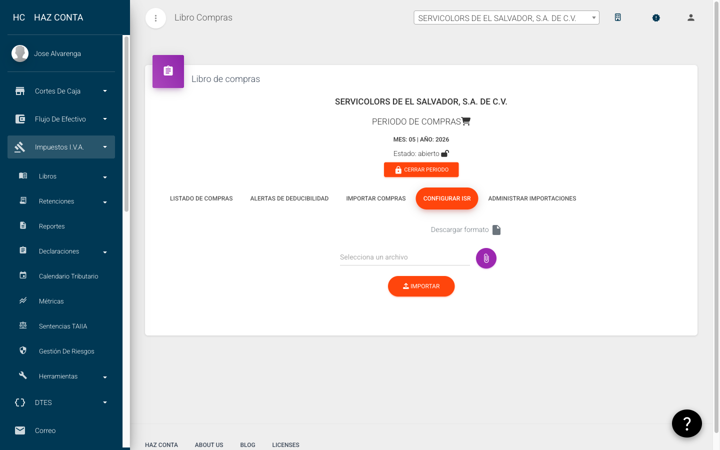 Pestaña Configurar ISR con importación por Excel