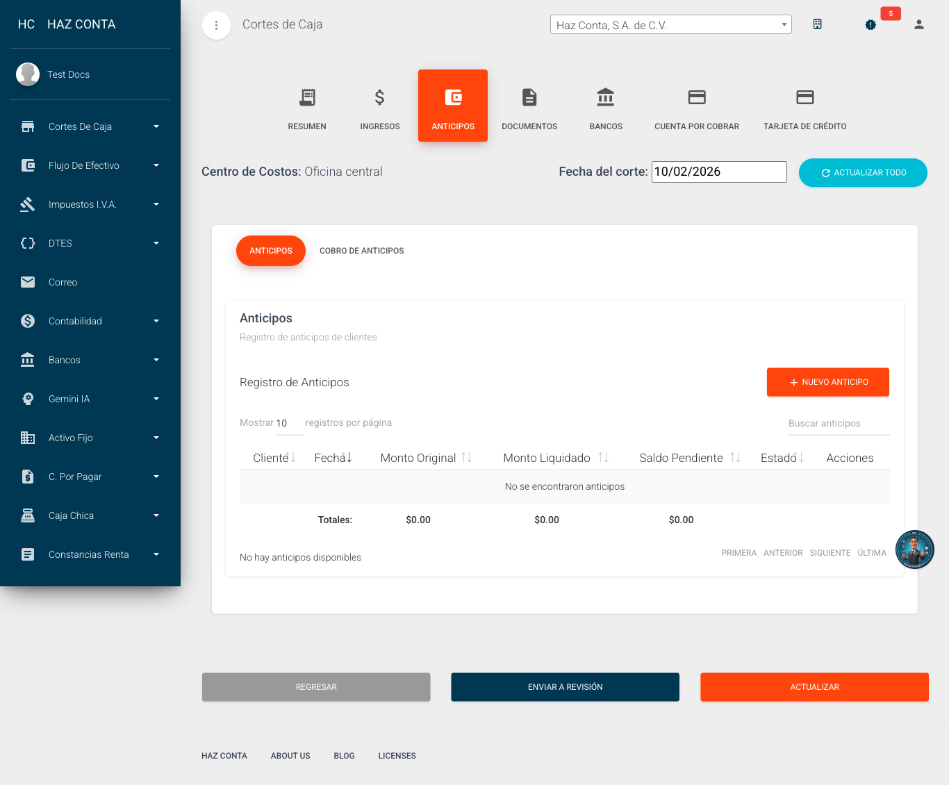 Anticipos - registro y cobro de anticipos de clientes