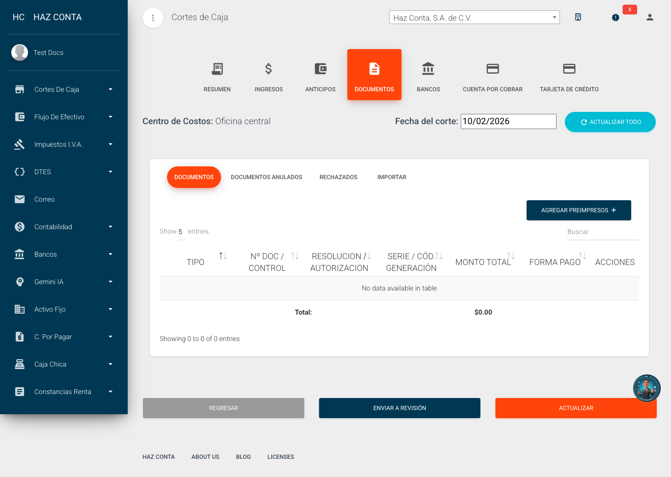 Documentos - listado con tipo, número, resolución, serie y monto