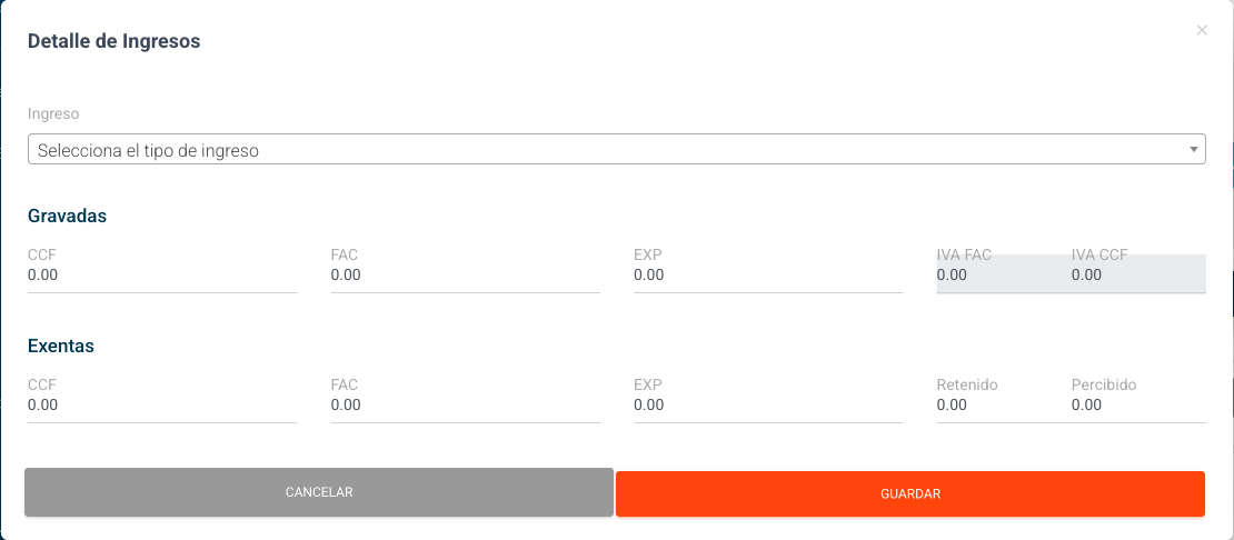 Modal Detalle de Ingresos