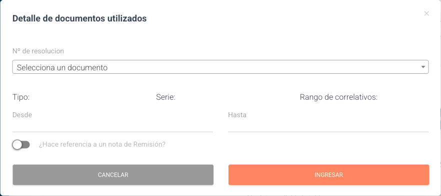 Modal Detalle de documentos utilizados