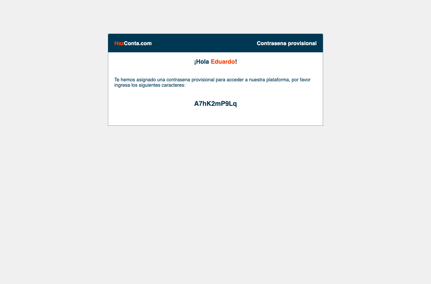 Correo contrasena provisional