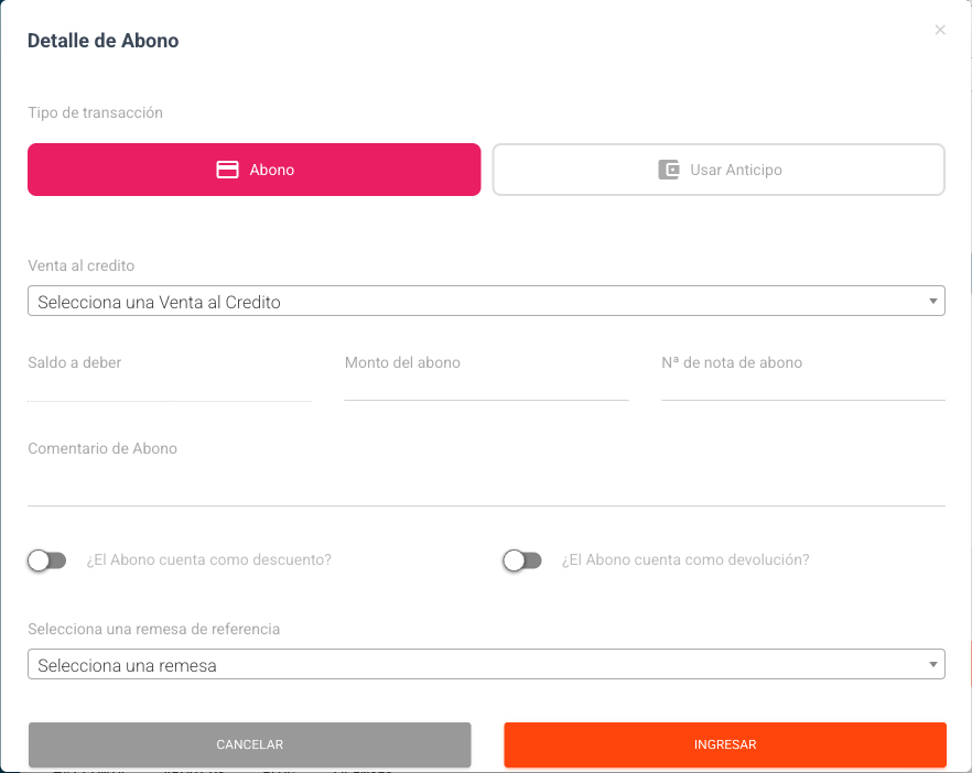 Modal Detalle de Abono