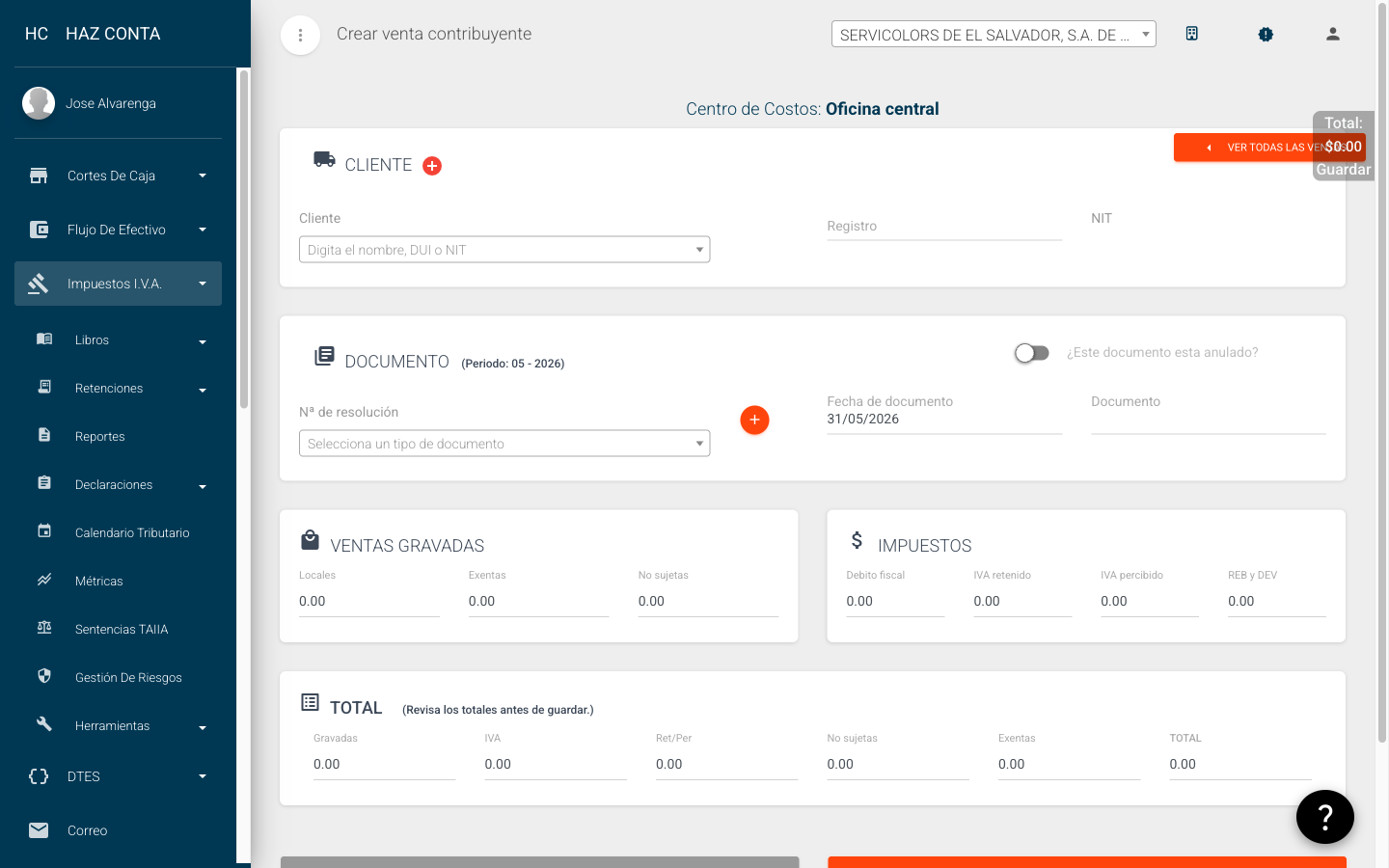 Formulario de venta a contribuyente