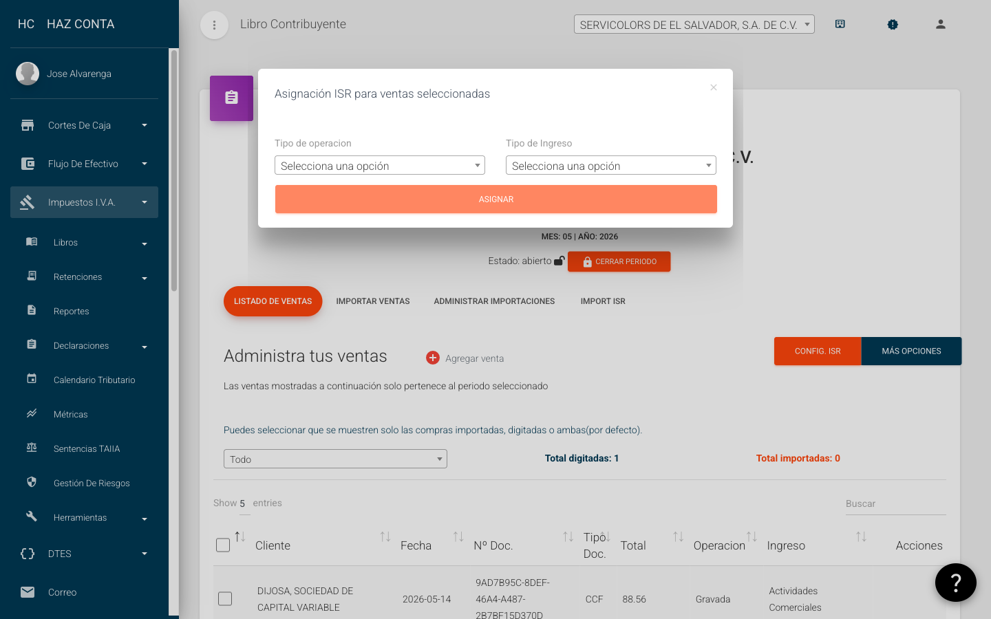 Modal de clasificación de ingreso