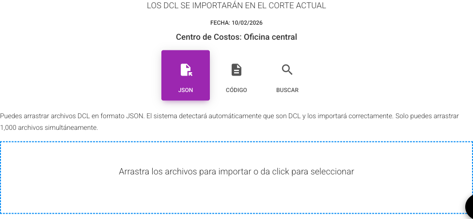 Importación de tarjeta de crédito - JSON, Código y Buscar
