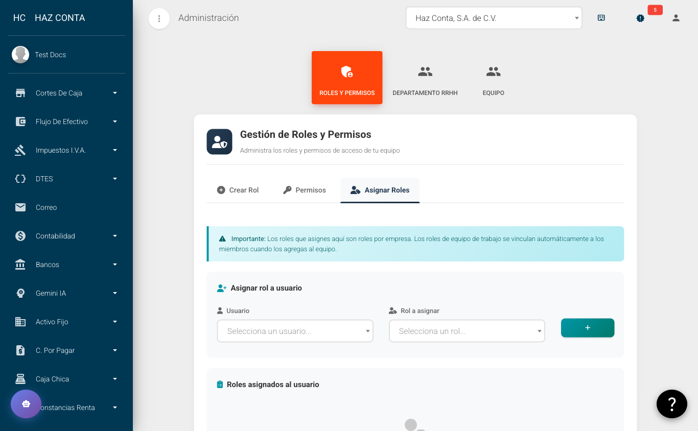 Asignar Roles - seleccionar usuario y rol