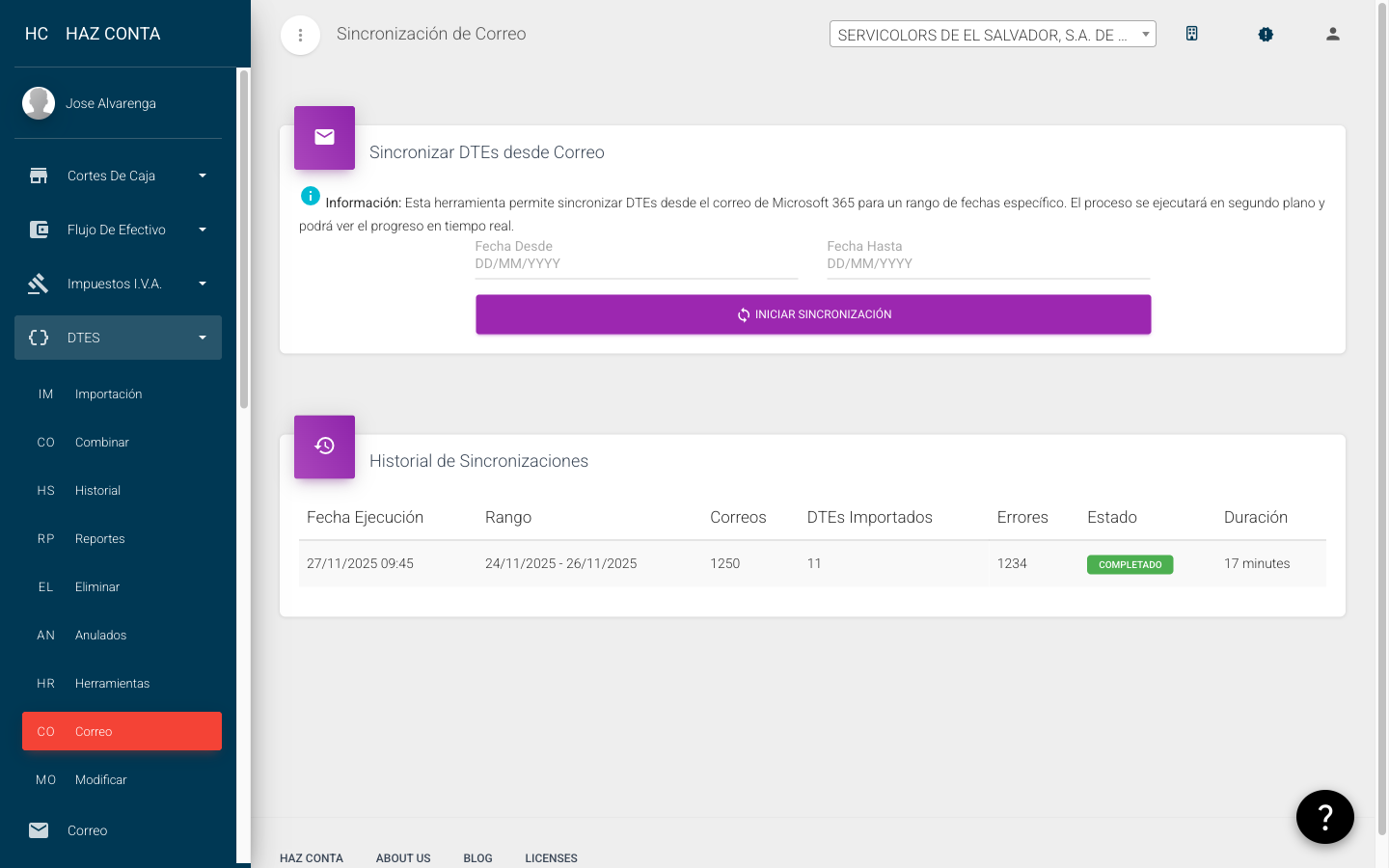 Sincronización de DTEs desde correo