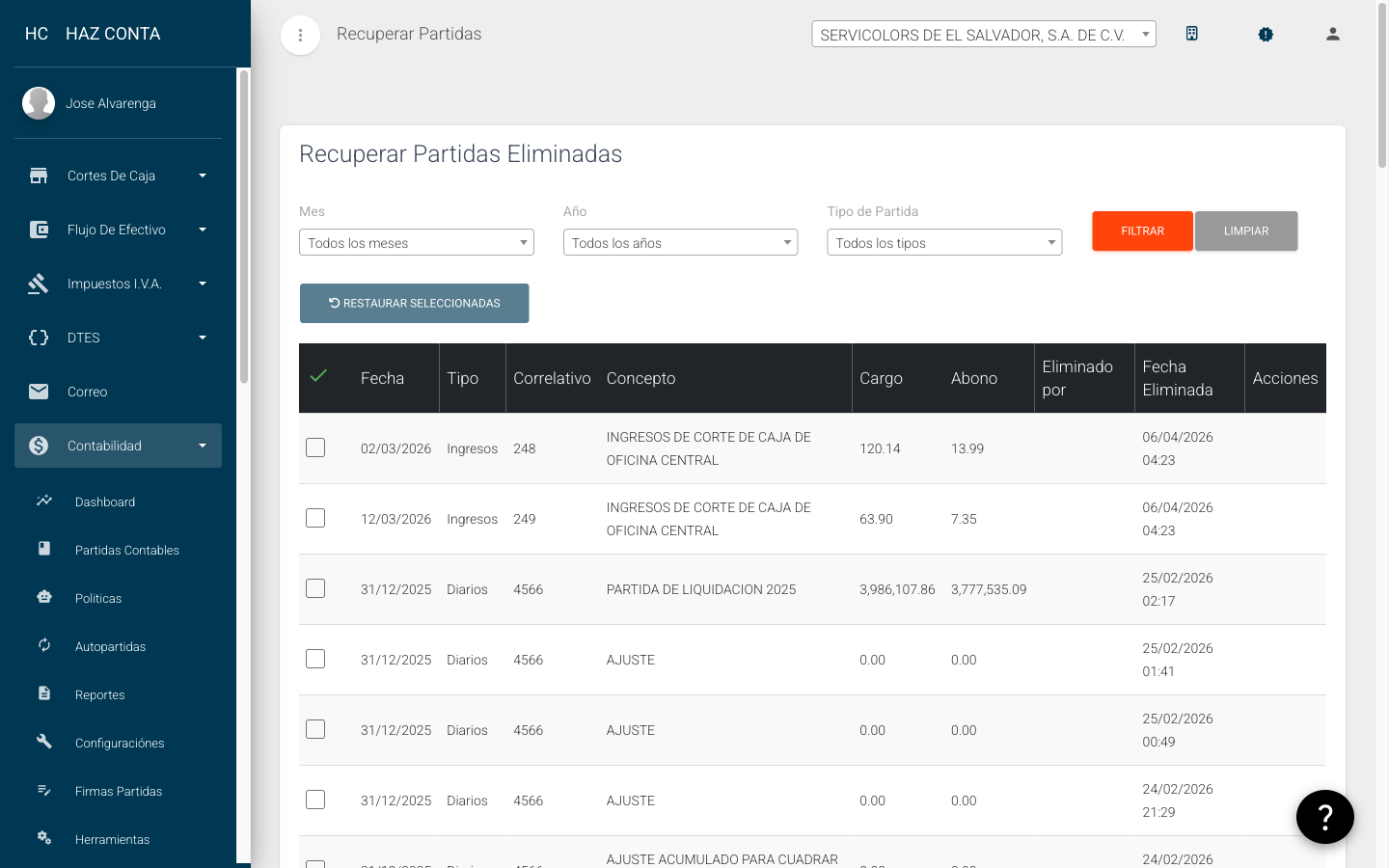 Papelera de partidas