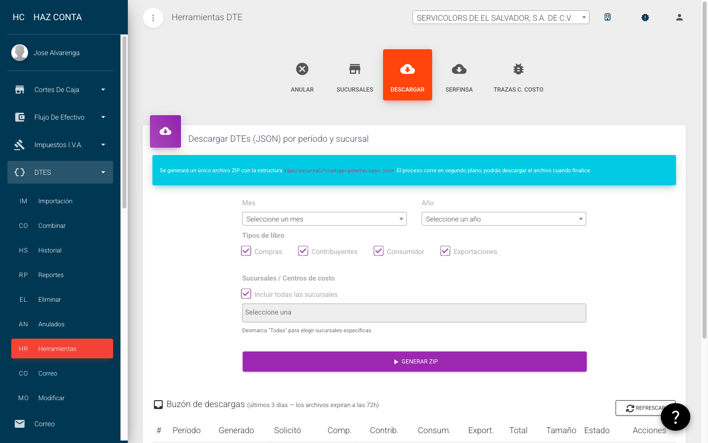 Descarga masiva de respaldos