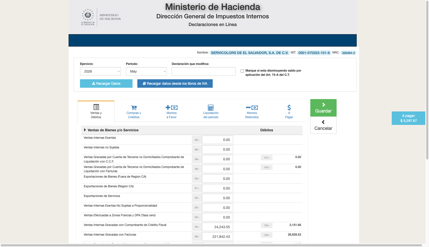Formulario F-07 con datos cargados desde los libros