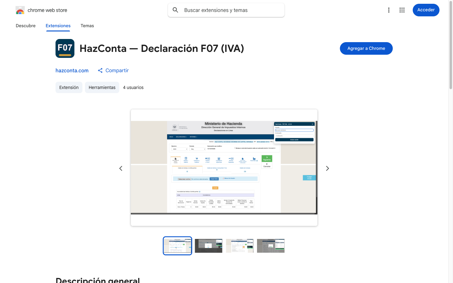 Extensión HazConta — Declaración F07 en Chrome Web Store